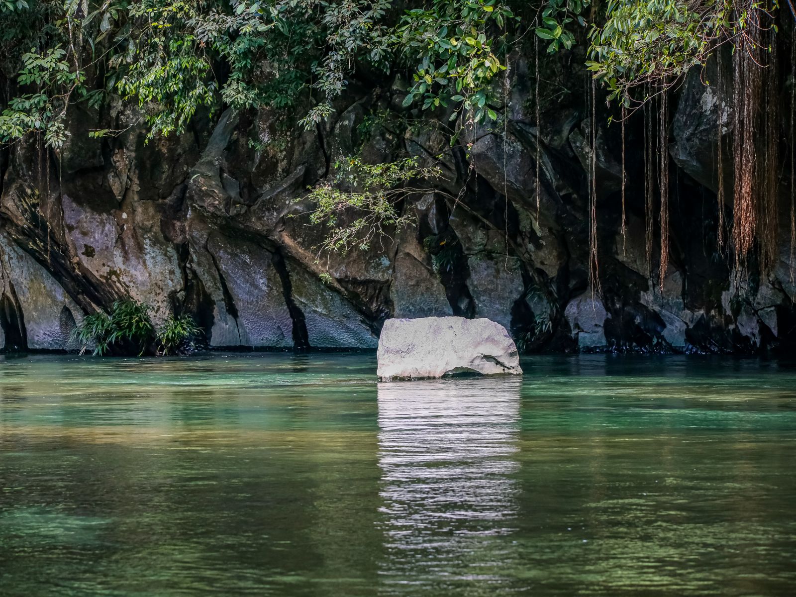 Rondreis Colombia, Río Claro, rots in rivier
