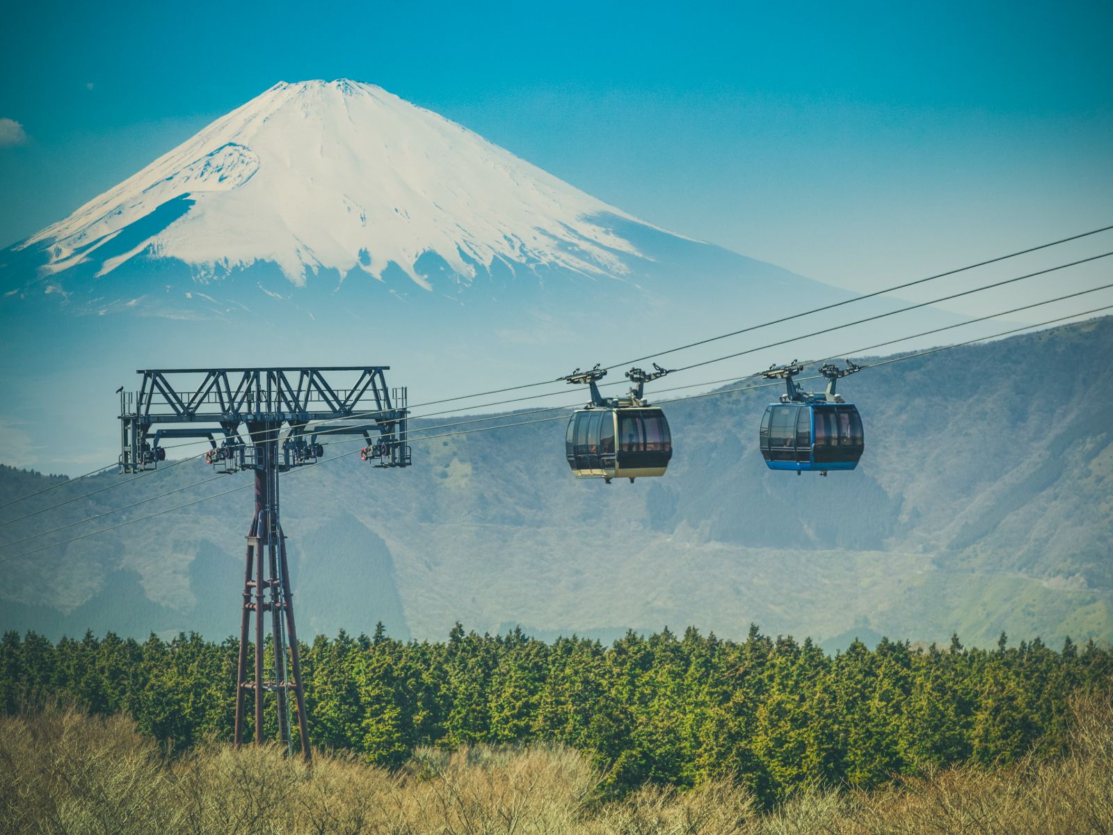 Rondreis Japan, Hakone, kabelbaan met Mount Fuji