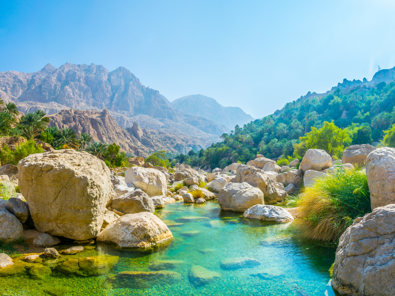 rondreis oman, wadi tiwi Oasis met bergen