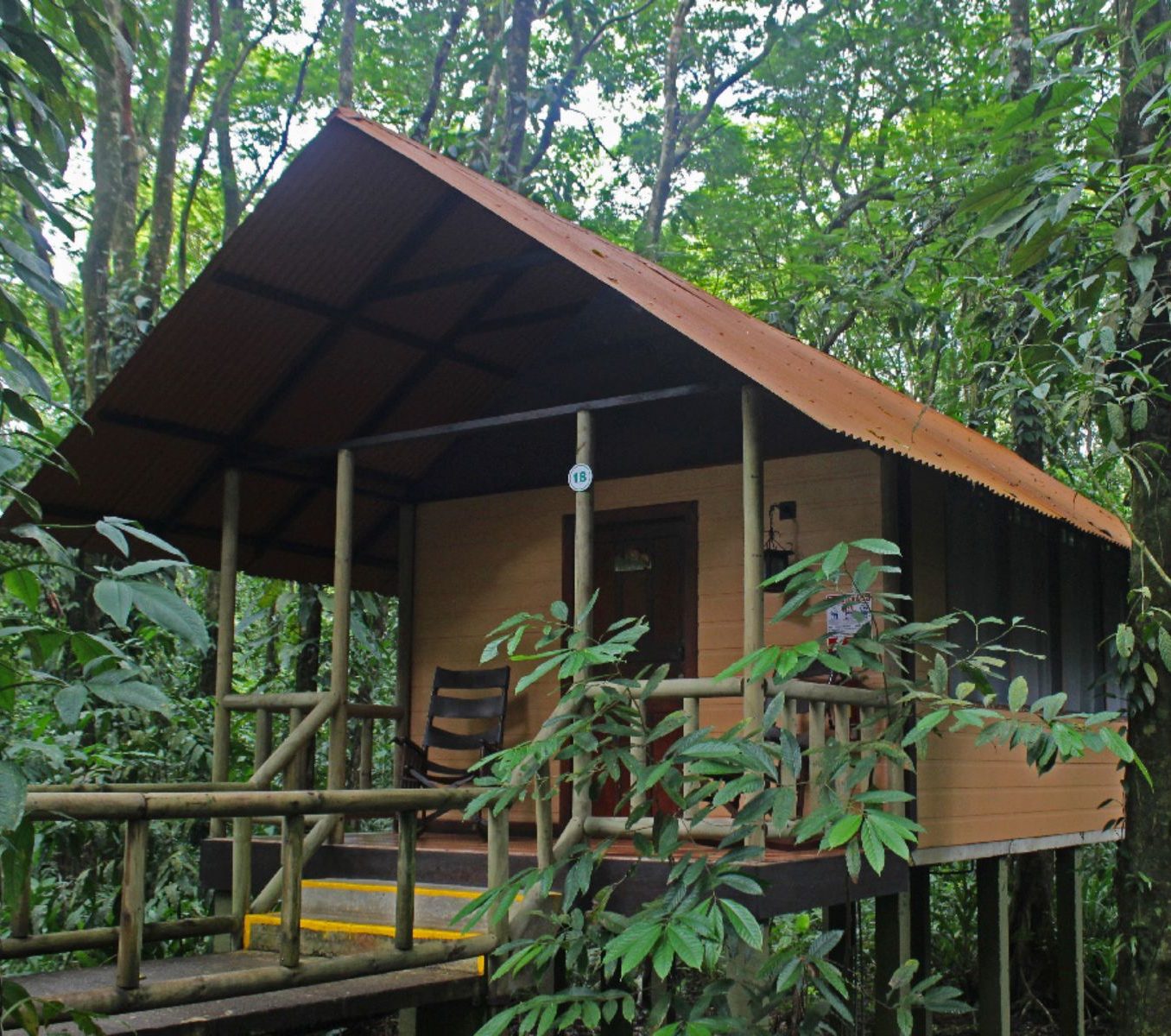 Rondreis Costa Rica, Tortuguero, Evergreen Lodge, buitenaanzicht lodge