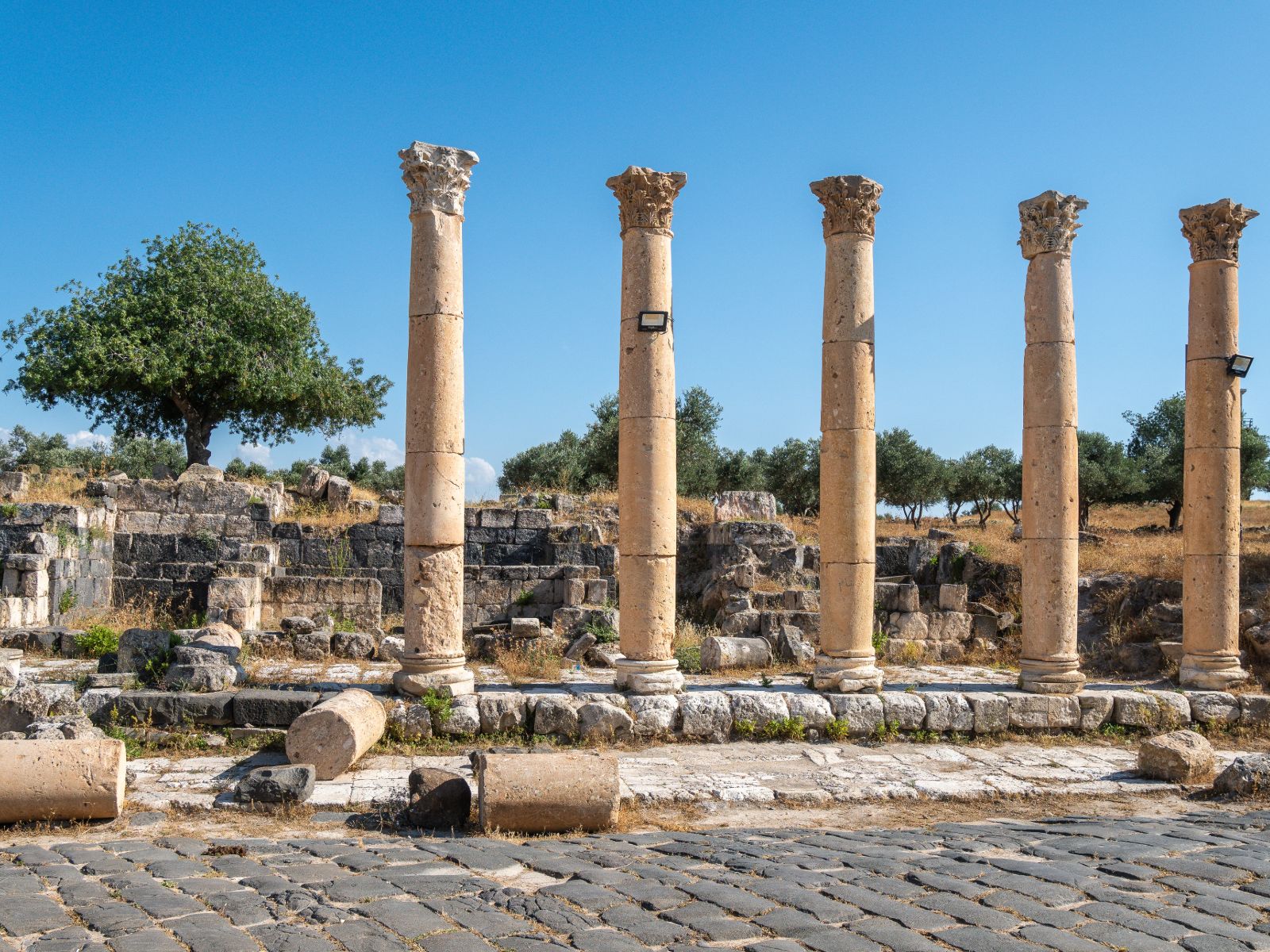 Rondreis Jordanië, Umm Qais, ruïnes met pilaren