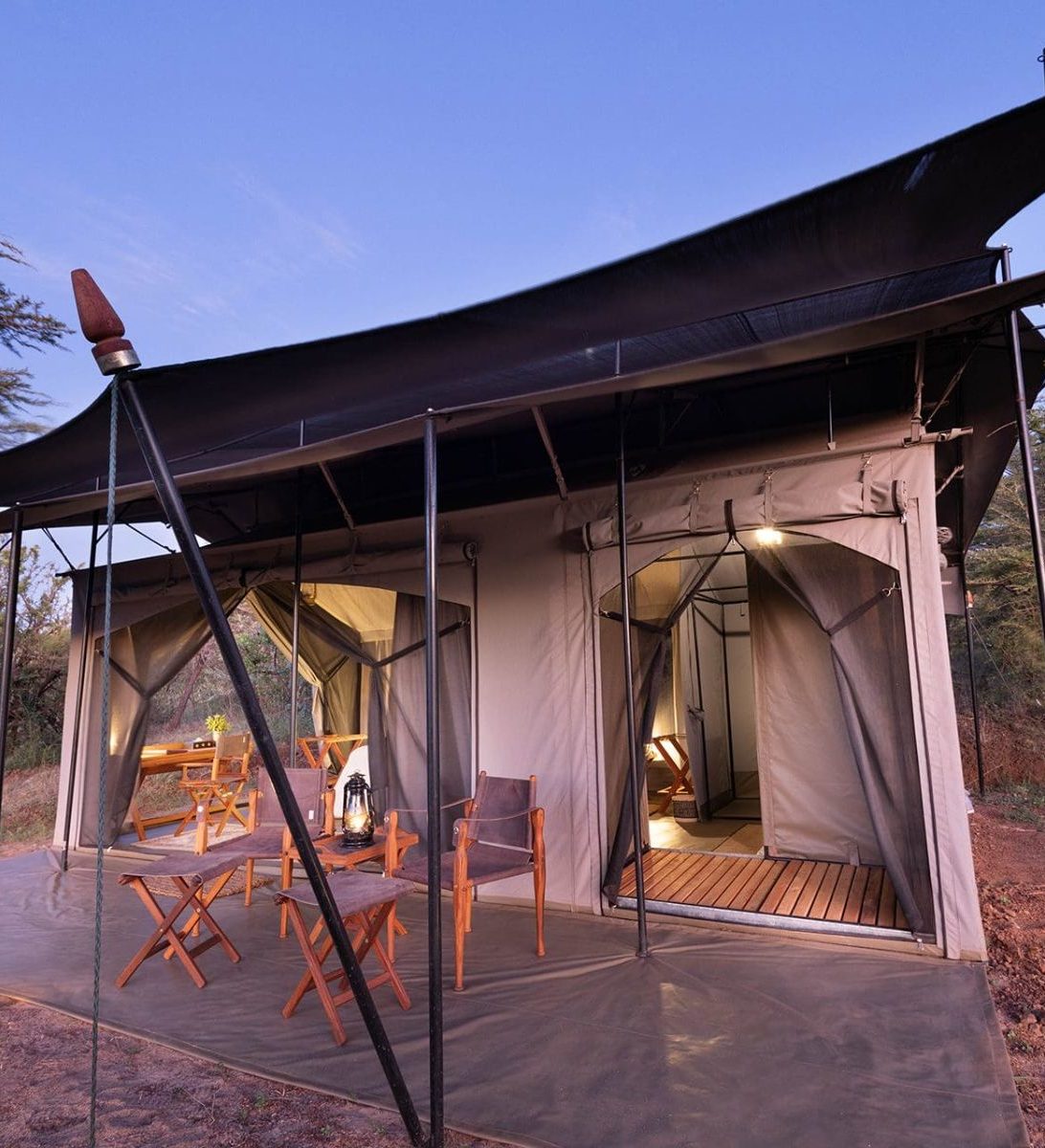 Rondreis Kenia, Masai Mara National Reserve, Basecamp Wilderness, vooraanzicht questtent