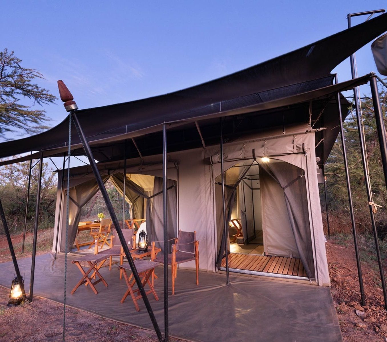 Rondreis Kenia, Masai Mara National Reserve, Basecamp Wilderness, vooraanzicht questtent