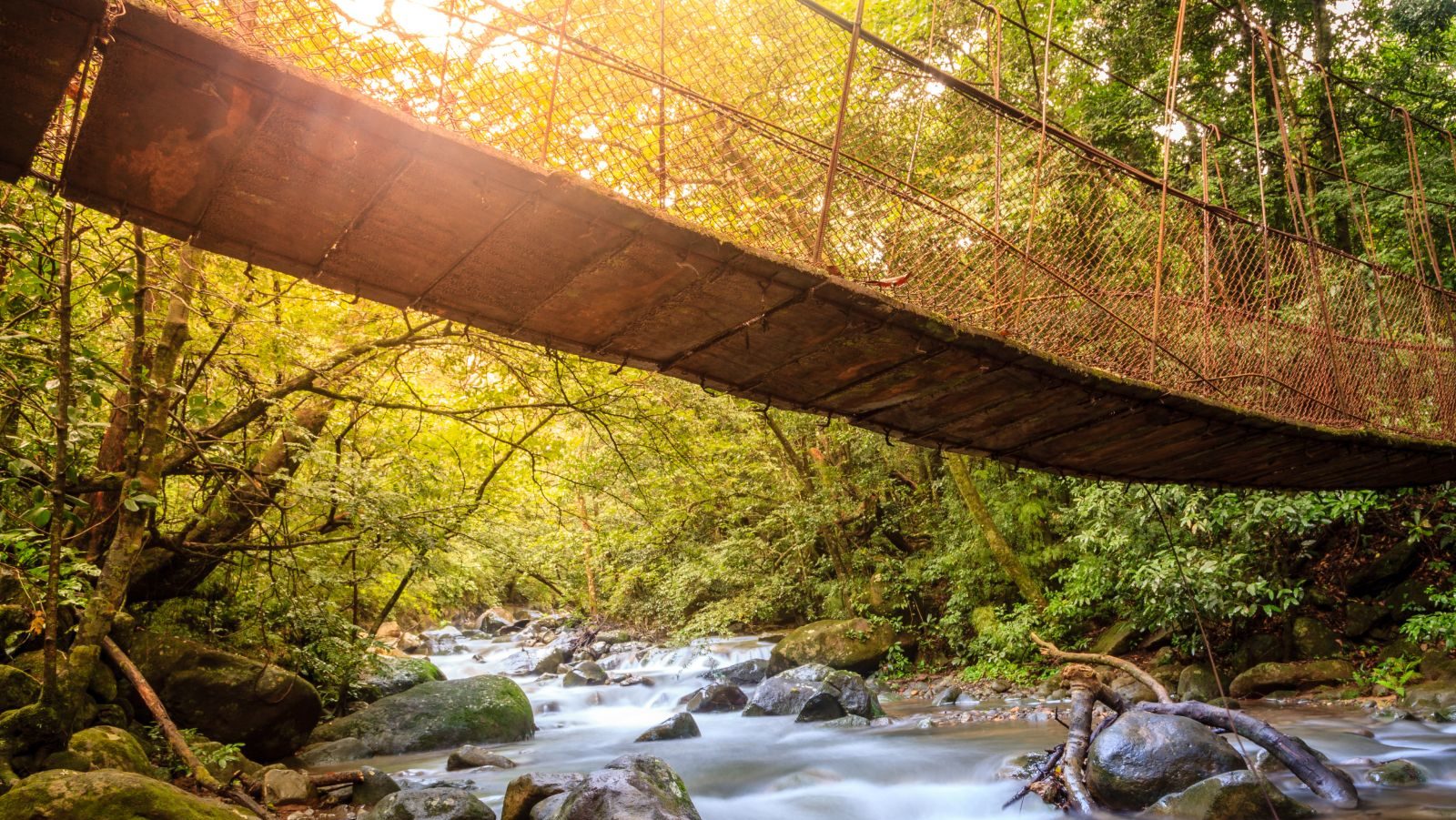 Rondreis Costa Rica, Rincon de la Vieja, loopbrug over stroming
