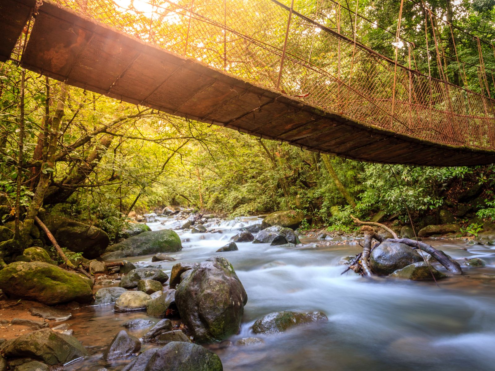 Rondreis Costa Rica, Rincon de la Vieja, loopbrug over stroming