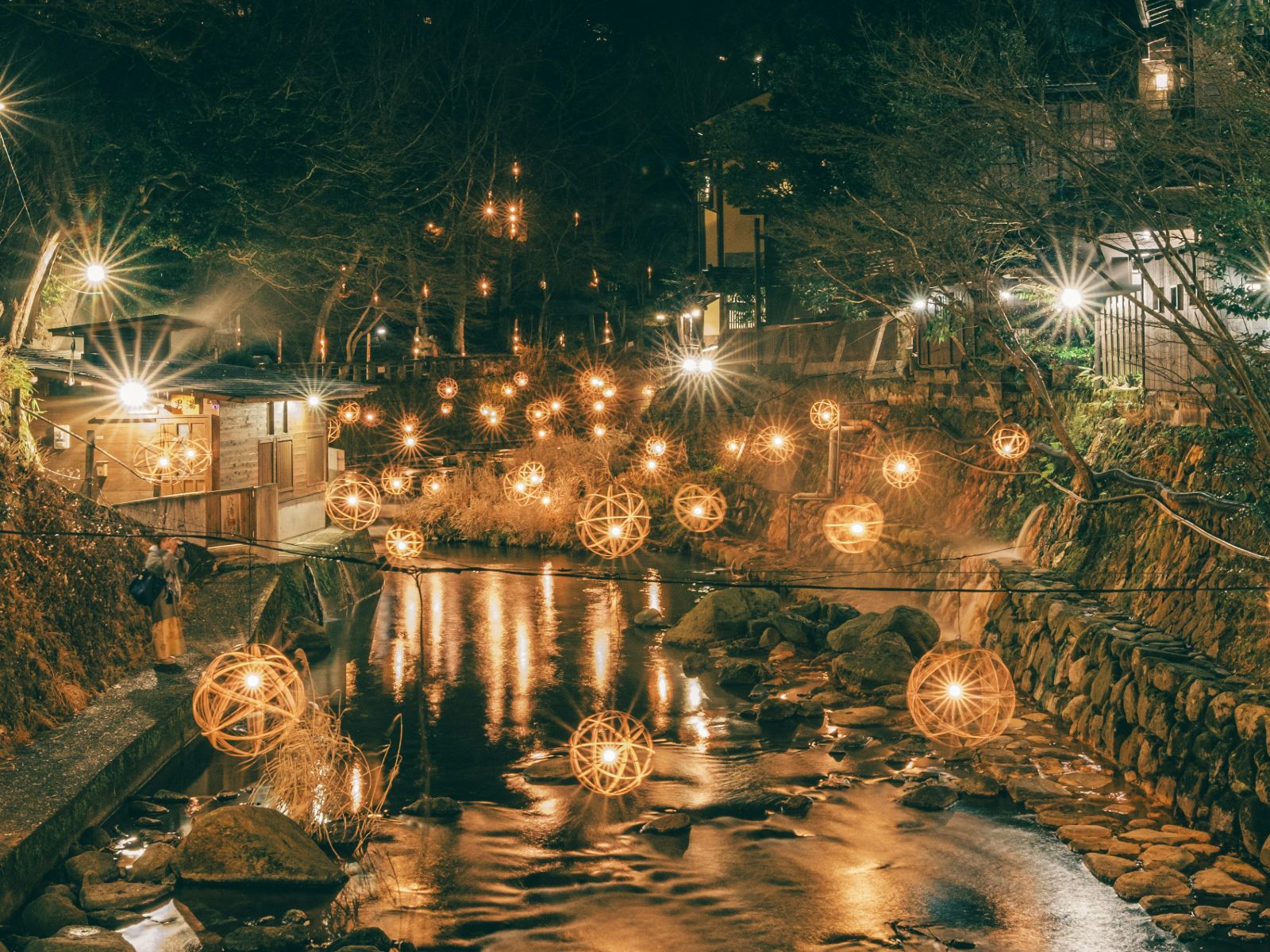 Rondreis Japan, Kurokawa Onsen, Rivier in de avond