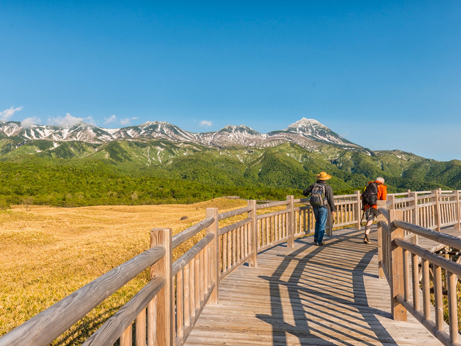 Rondreis Japan, Shiretoko National Park, mensen hiken over een trail