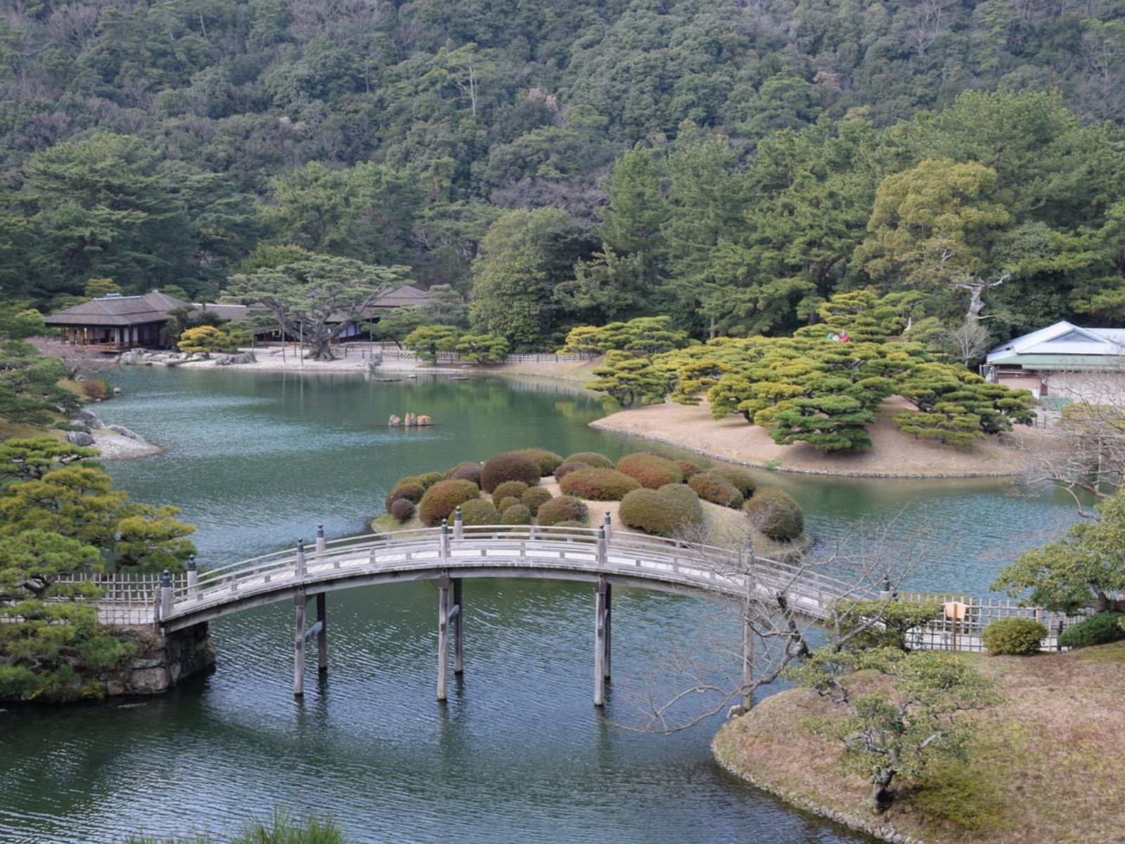 rondreis Japan, Shikoku eiland, ritsurin garden met brug