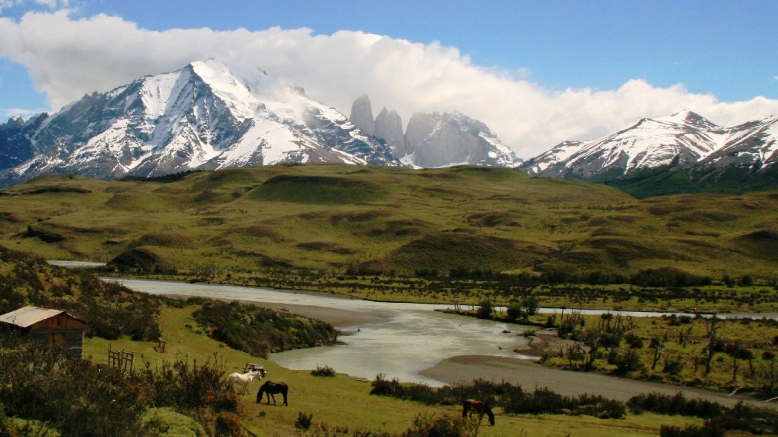 rondreis chili, torres del paine groen landschap met rivier