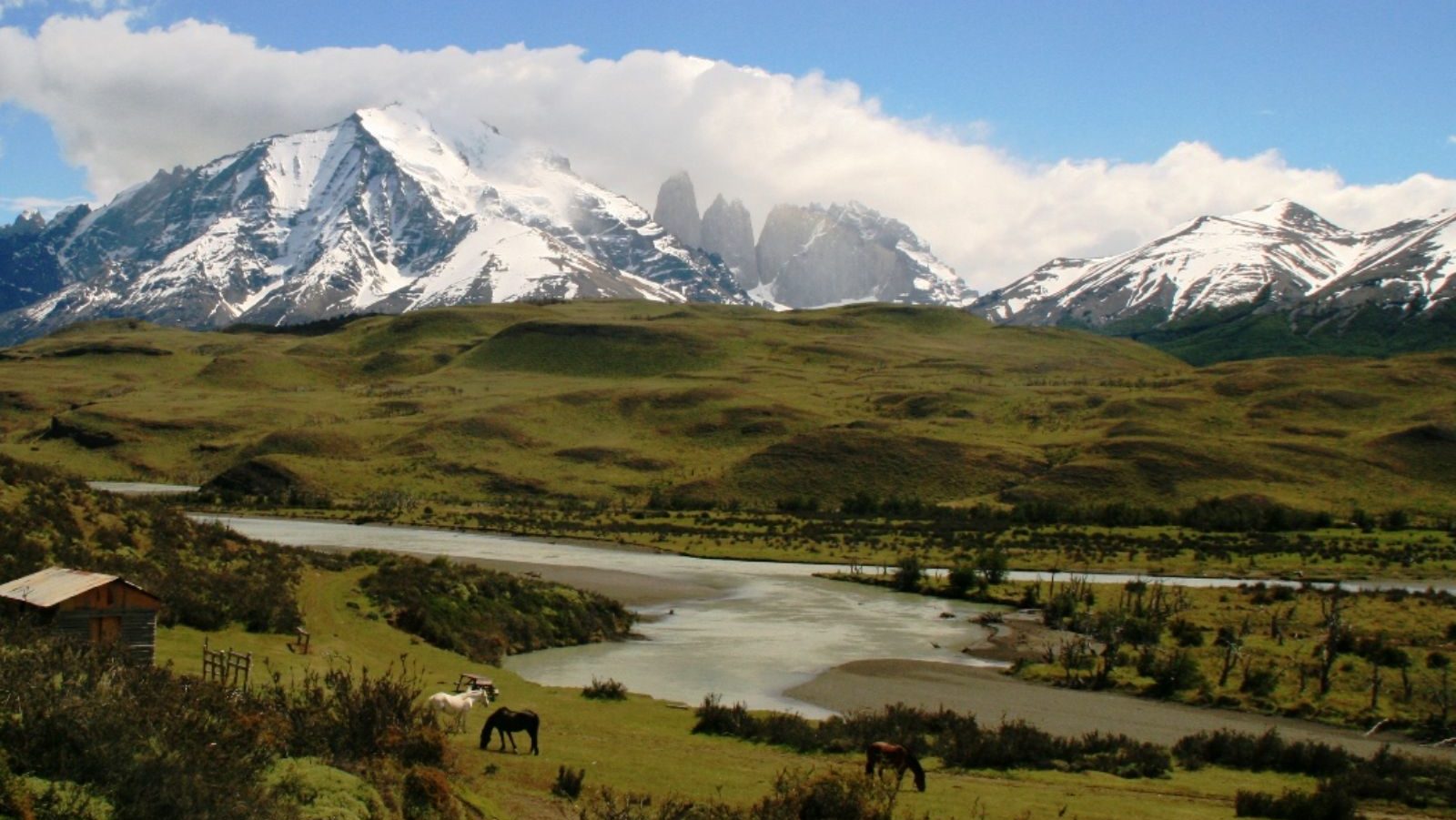 rondreis chili, torres del paine groen landschap met rivier