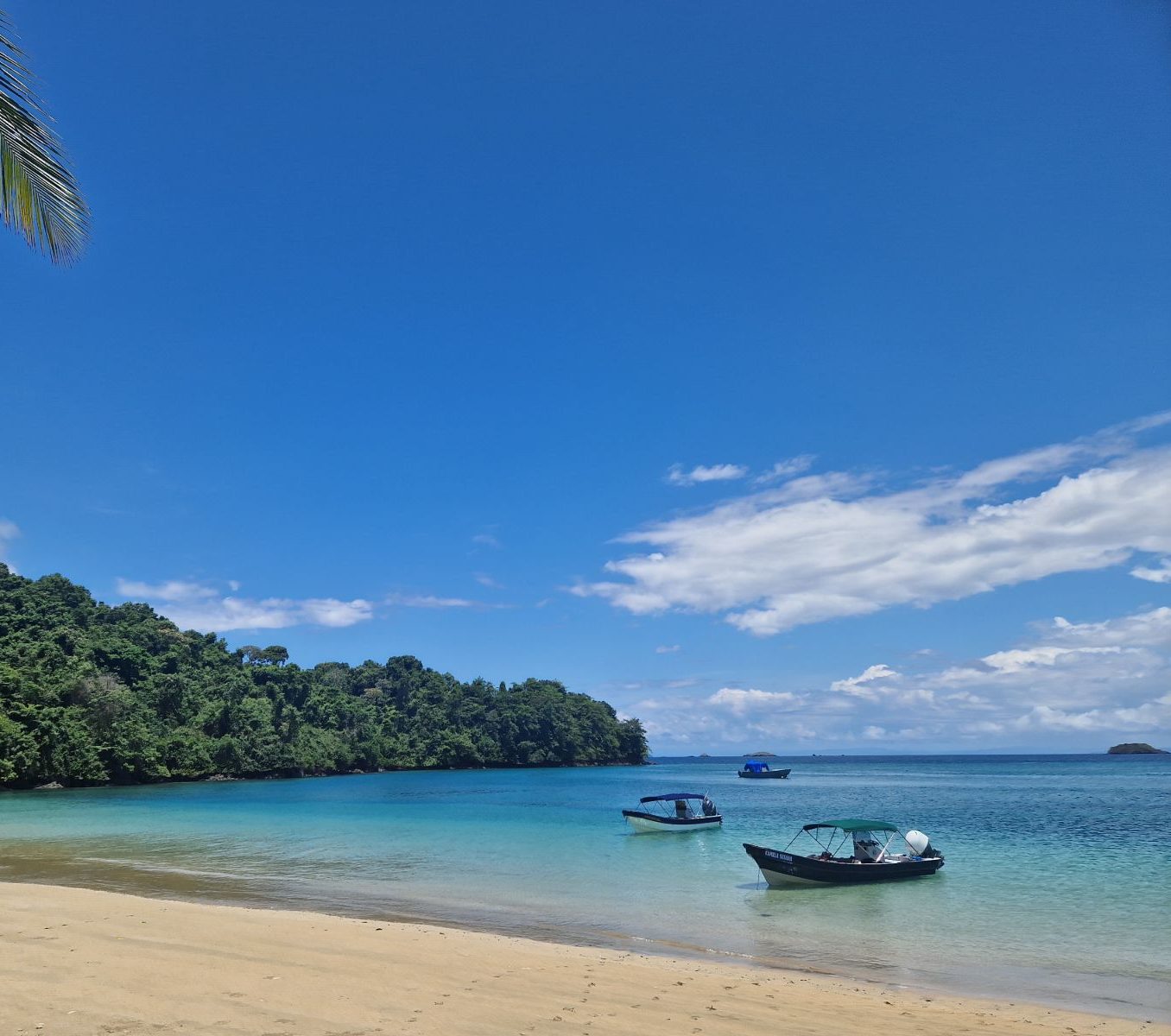 Rondreis Panama, Bocas del Toro, strand met boten