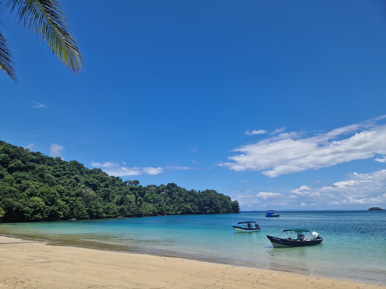 Rondreis Panama, Bocas del Toro, strand met boten