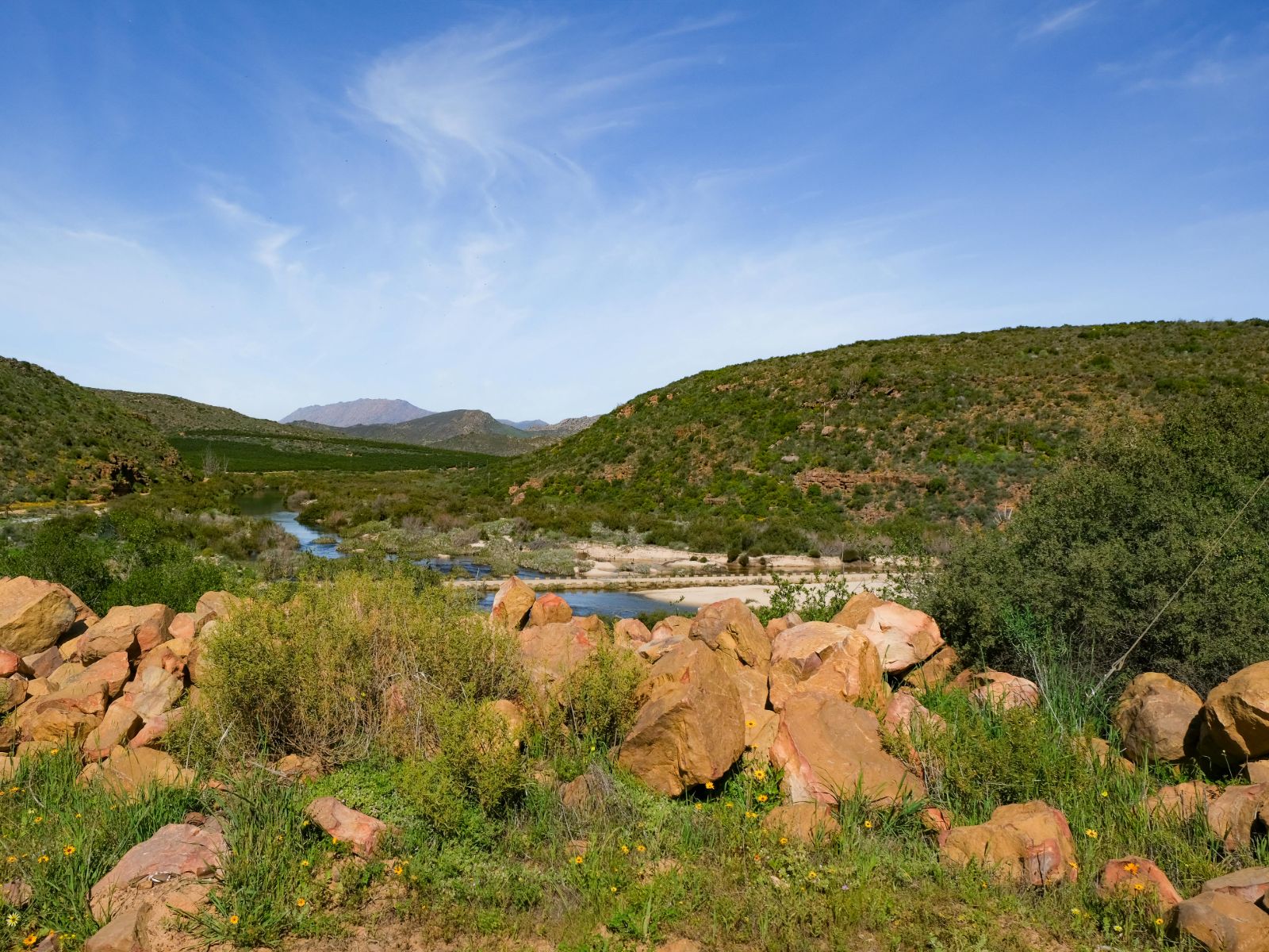Rondreis Zuid-Afrika, Clanwilliam, rivier met brug en natuur