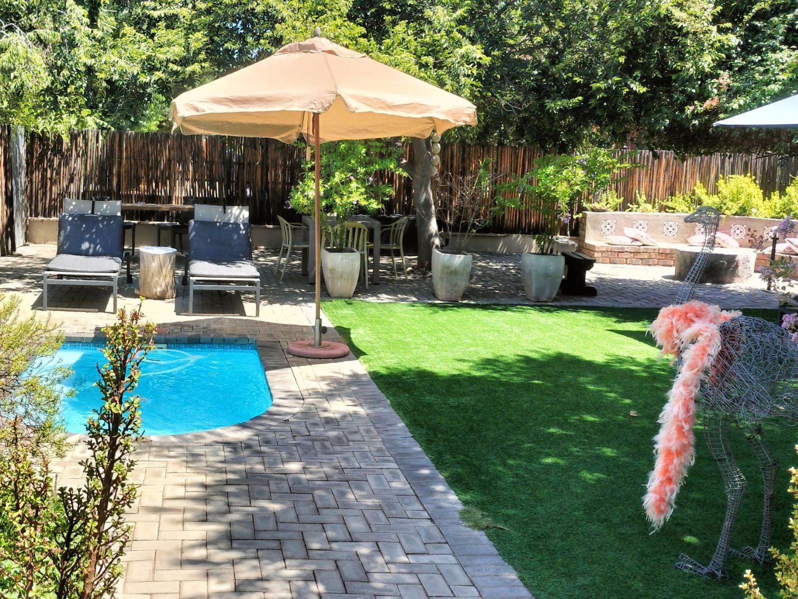 Rondreis Zuid-Afrika, Oudtshoorn, De Akker B&B, tuin