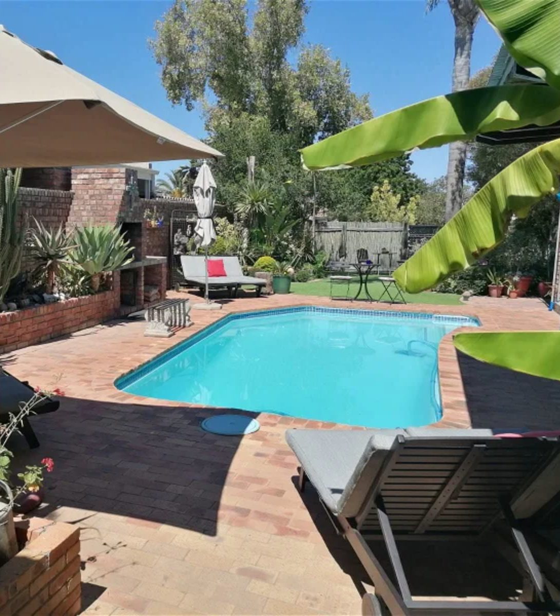 Rondreis Zuid-Afrika, Oudtshoorn, Earthbound B&B, zwembad