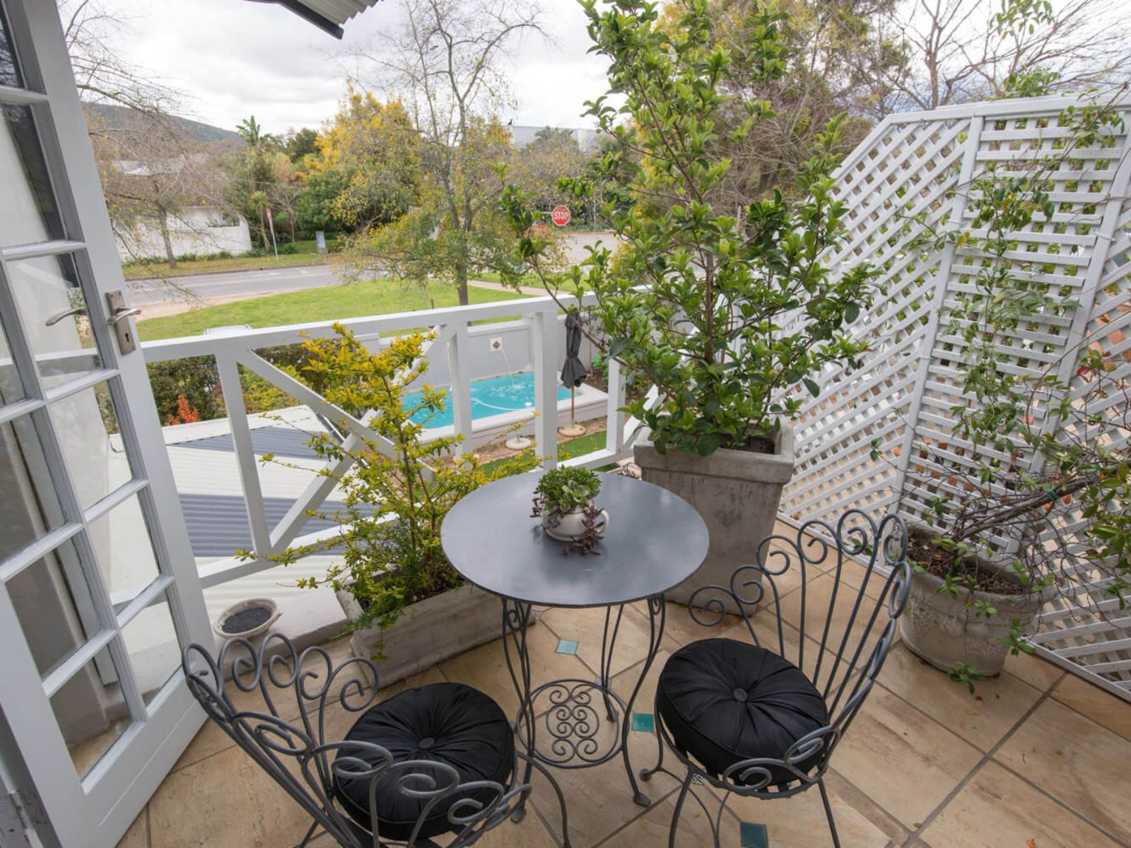 Rondreis Zuid-Afrika, Stellenbosch, Baruch Guest House, balkon
