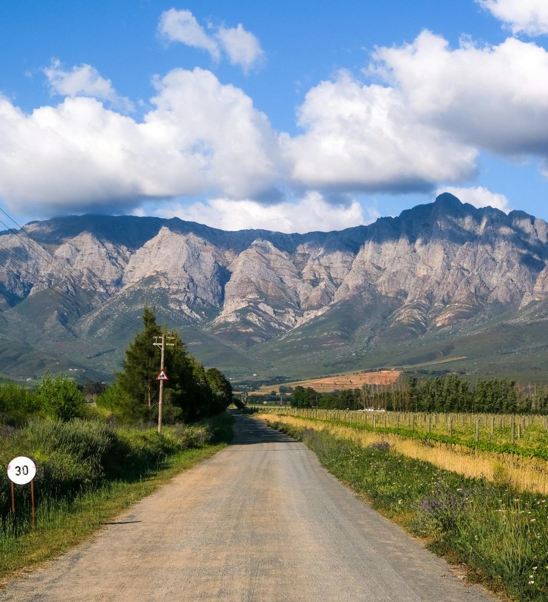 Rondreis Zuid-Afrika, Swellendam, weg met uitzicht op de bergen