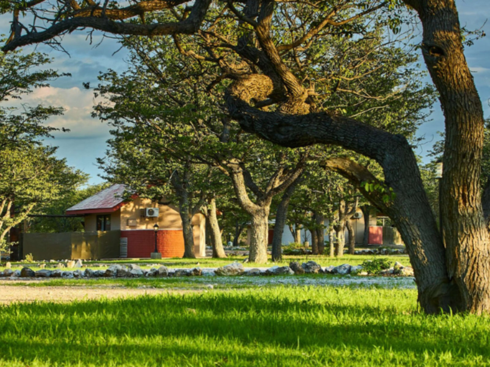 Rondreis Namibië, Etosha NP (Halali), Halali Resort, buitenaanzicht lodge