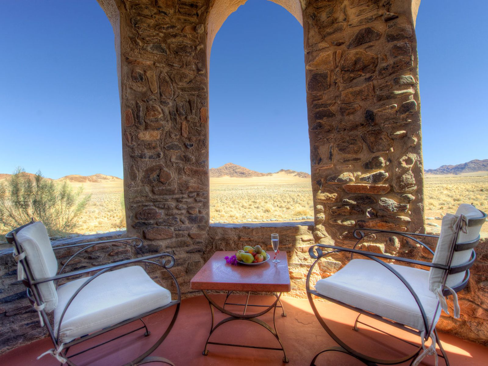 Rondreis Namibië, Sossusvlei, Le Mirage Desert Lodge & Spa, balkon