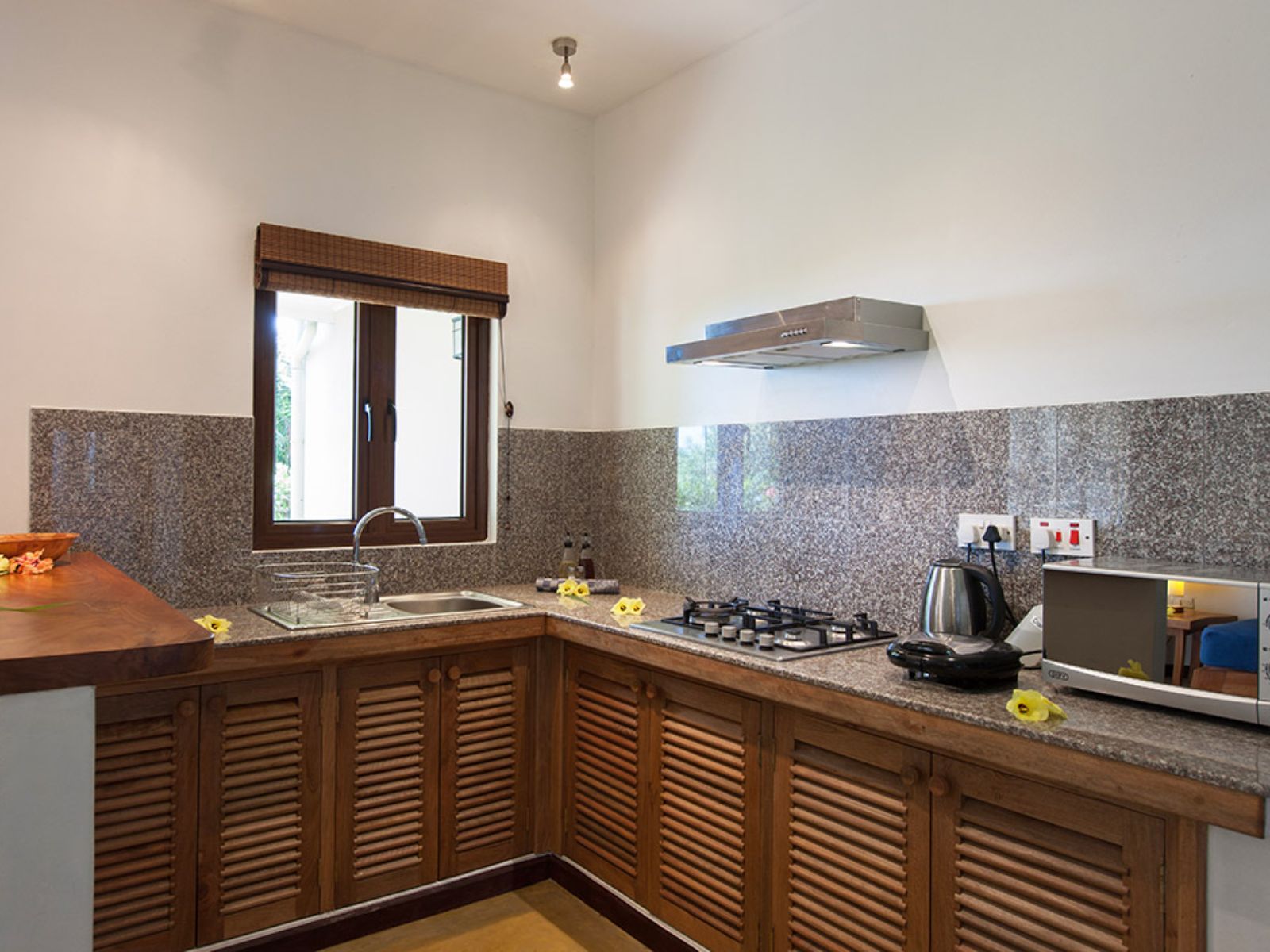 Rondreis Seychellen, Praslin, L'Hirondelle Self Catering Guesthouse, keuken