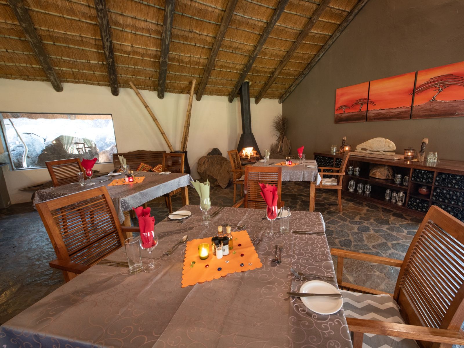 Rondreis Zuid-Afrika, Hoedspruit, Blyde River Wilderness lodge, eetzaal