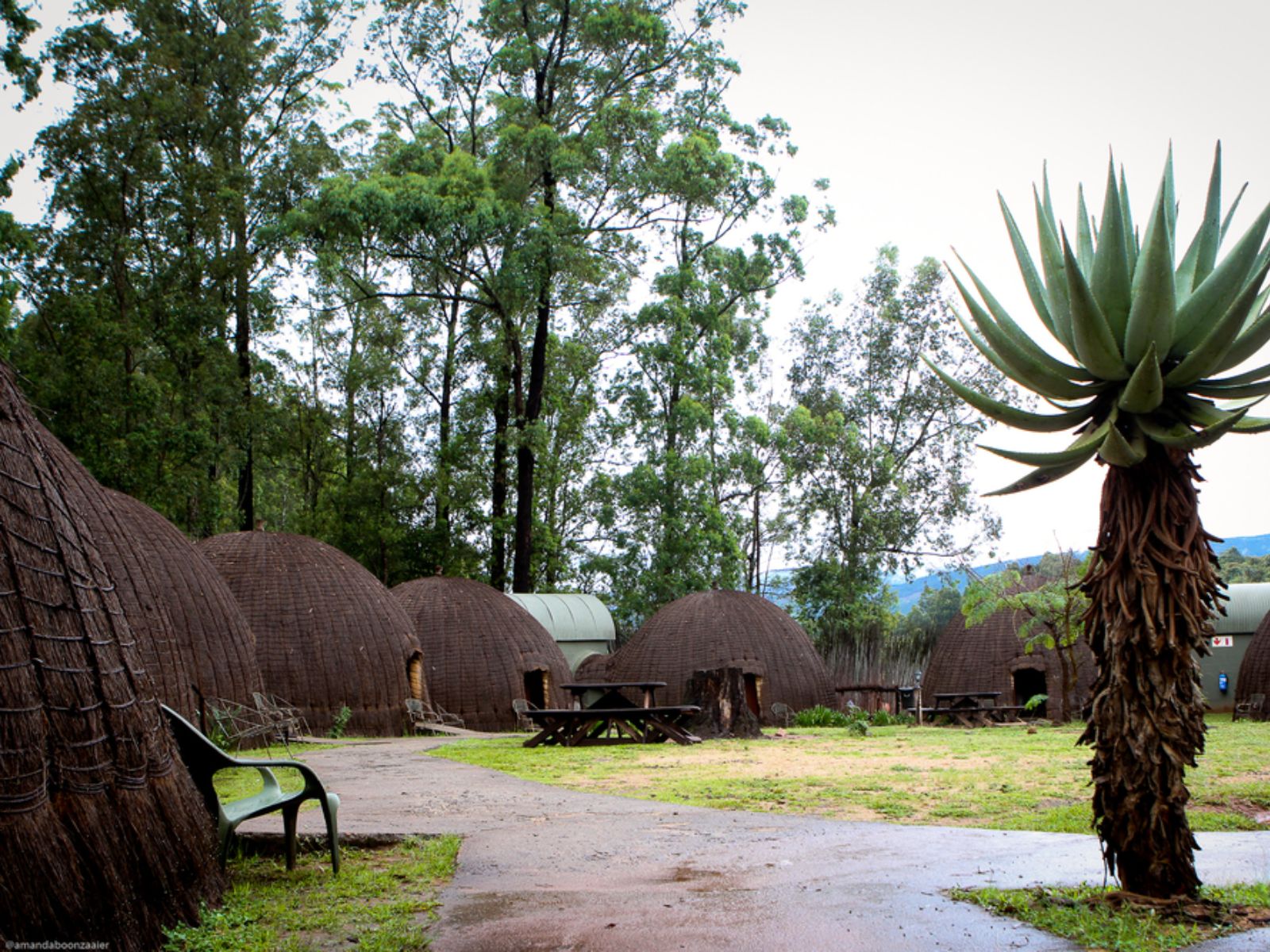 Rondreis Zuid-Afrika, Lobamba, Milwane Bee-Hive, buitenaanzicht lodges