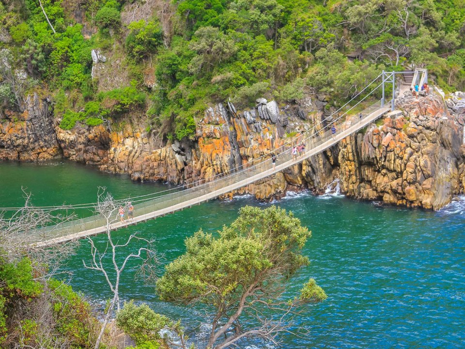 Rondreis Zuid-Afrika, Tuinroute, Tsitsikamma National Park, hangbrug over de Stormsrivier