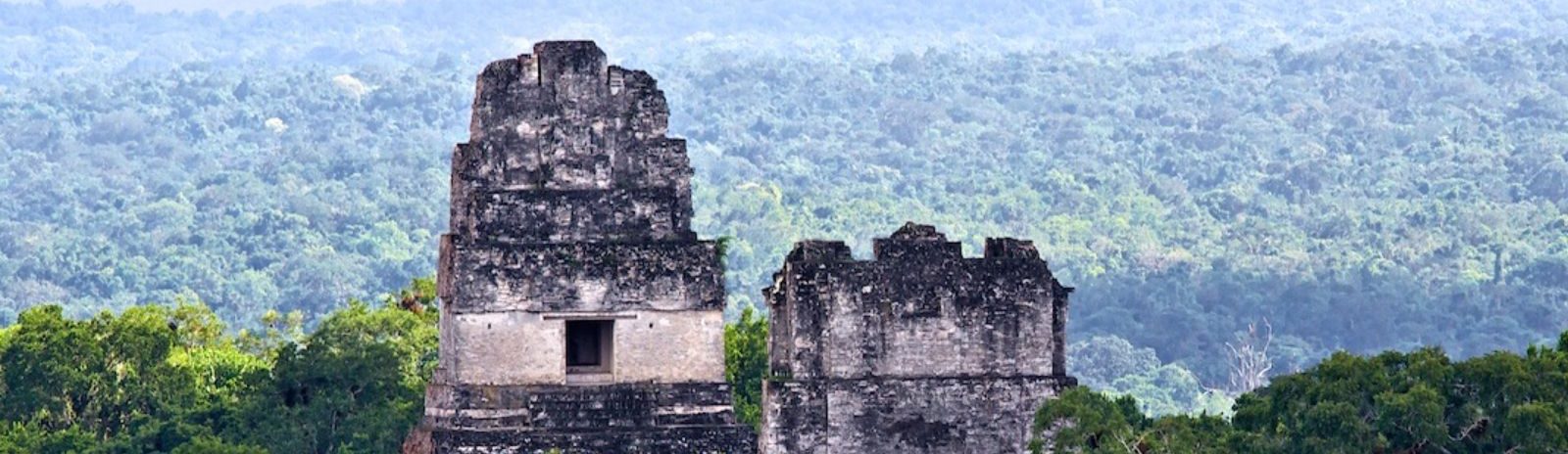 Rondreis Guatemala, Tikal, in de verte twee tempels