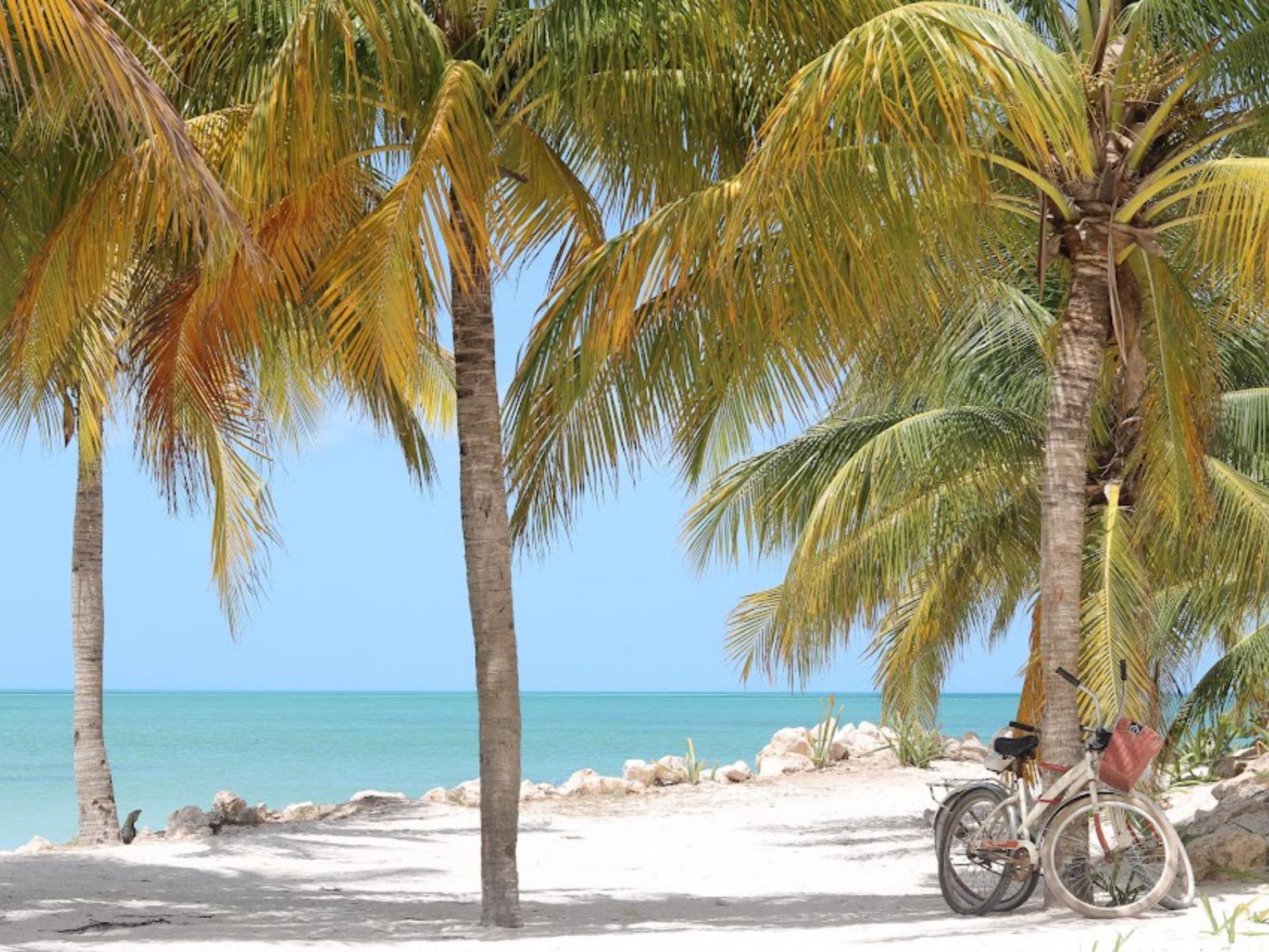 Rondreis Mexico, Isla Holbox, strand en fiets