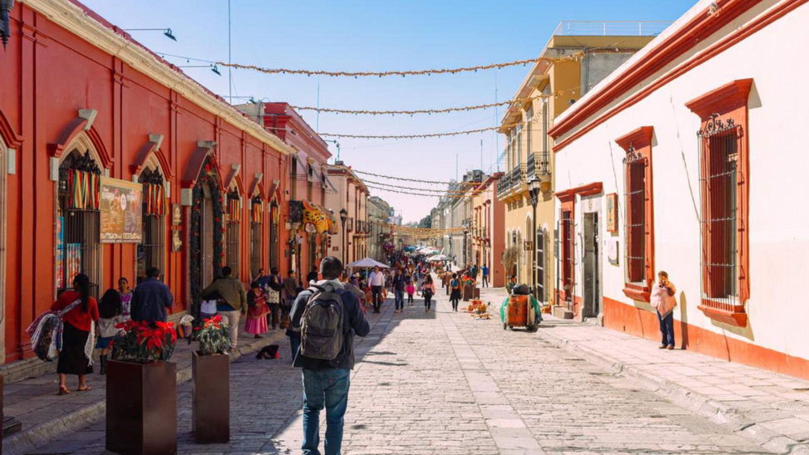 Rondreis Mexico, Oaxaca, straat met kleurrijke huizen local