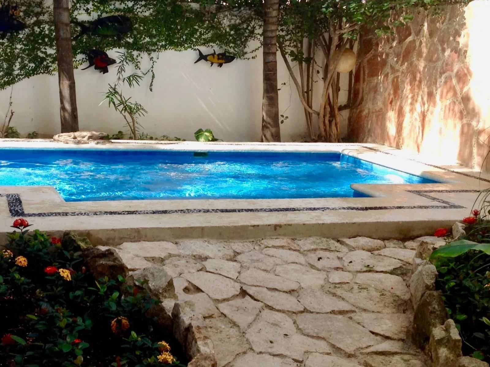 Rondreis Mexico, Playa del Carmen, Las Golondrinas, zwembad binnenplaats