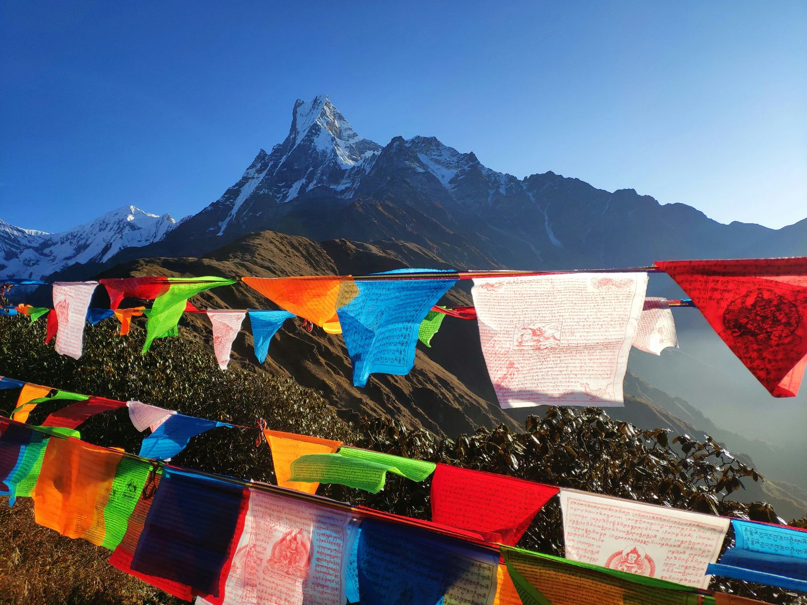 Rondreis Nepal, Evert Regio, Mardi Base Camp met de vlaggen