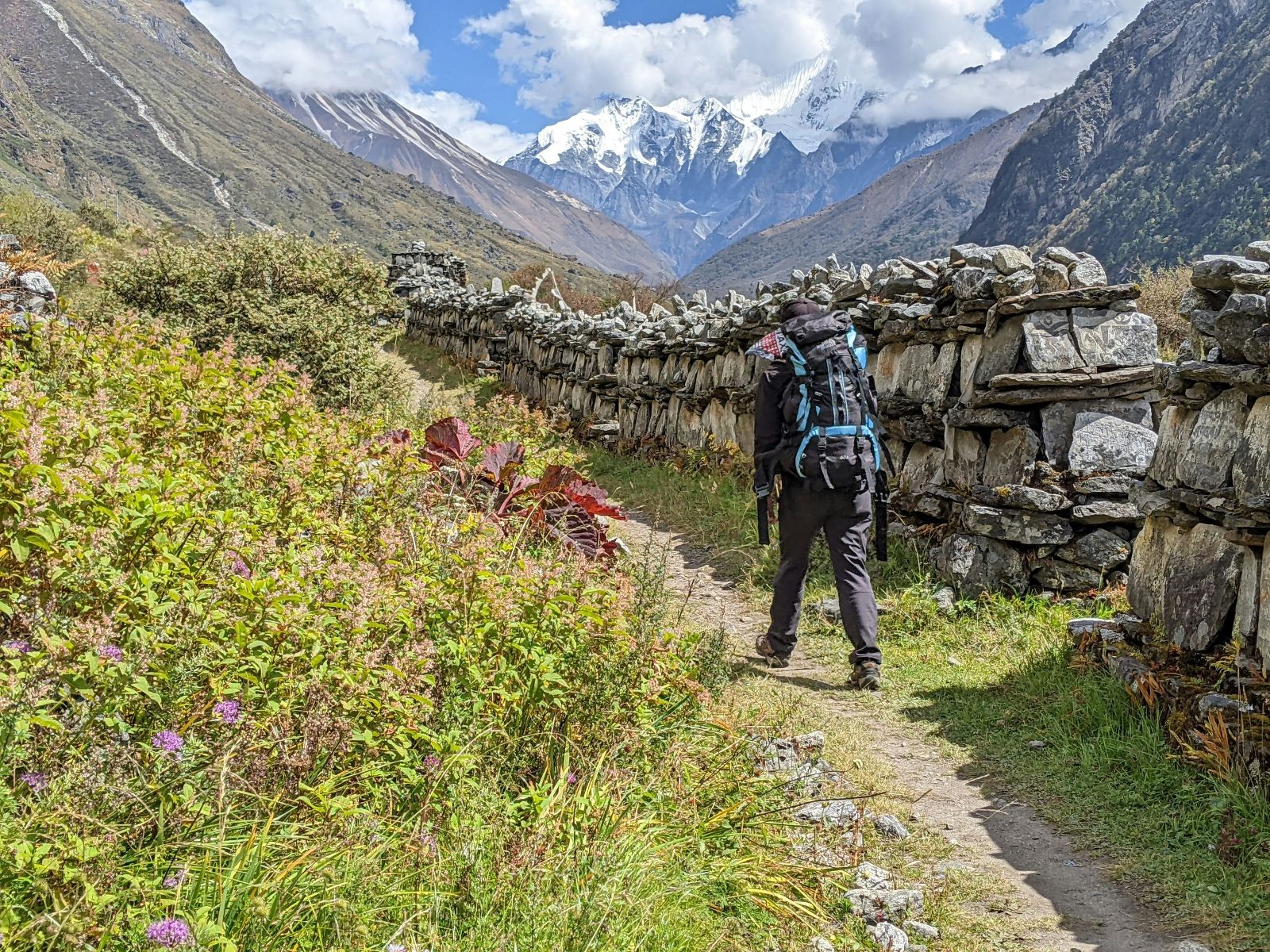 Rondreis Nepal, Langtang Regio, Backpacker met rugtas