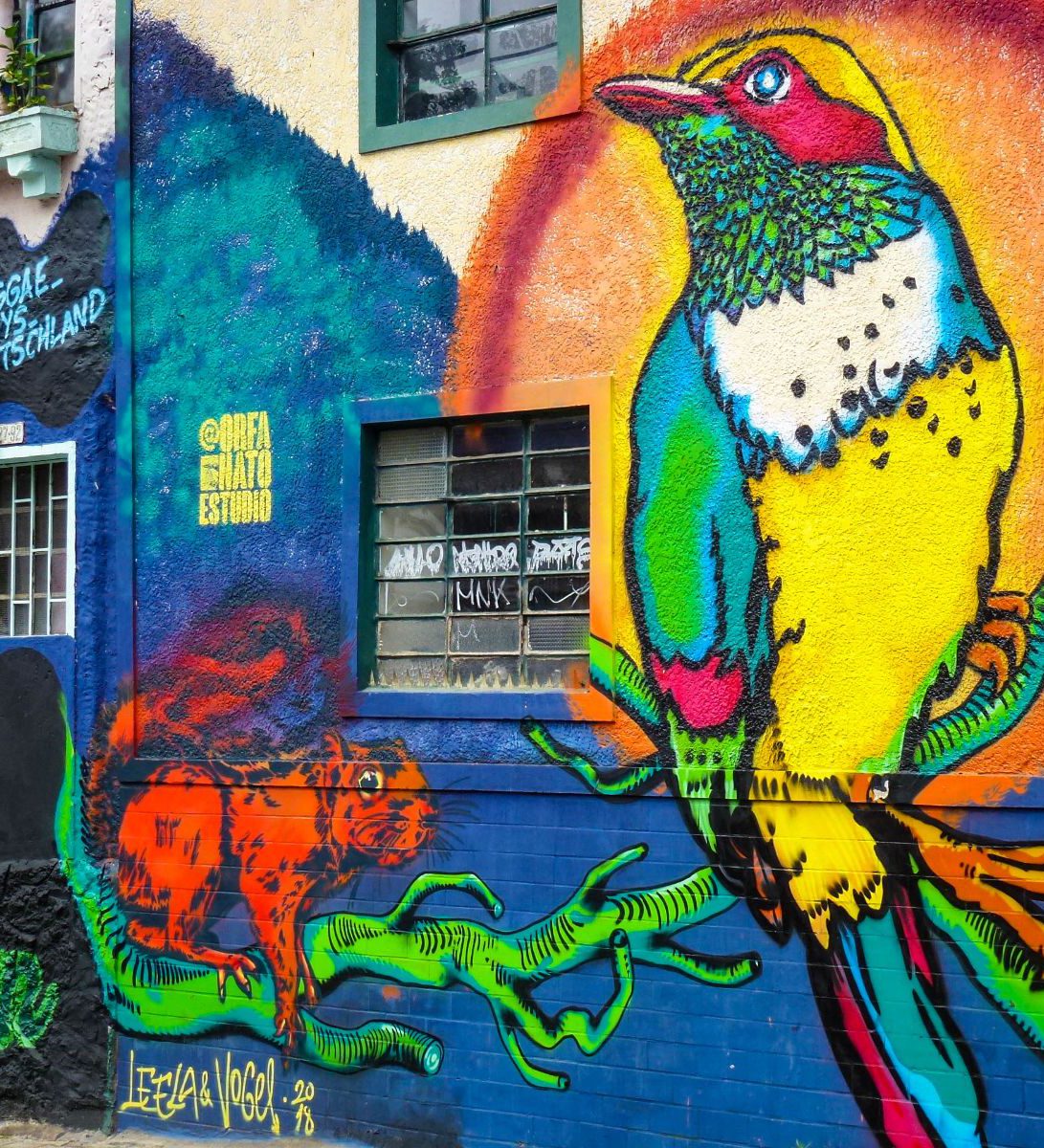 Rondreis Colombia, Bogotá, excursie Street art tour, neonkleuren street art