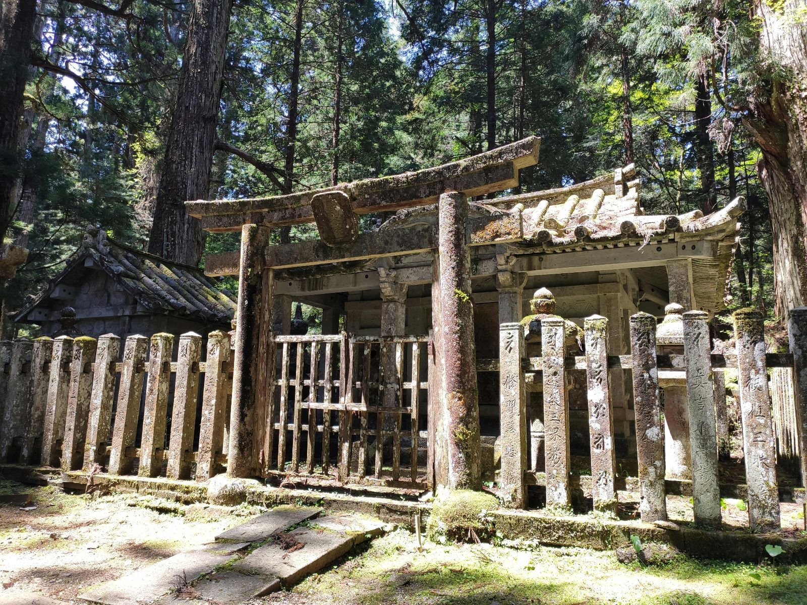 Rondreis Japan, Koyasan, excursie avondtour door Okunoin Cemetry, kleine tori gate ingang