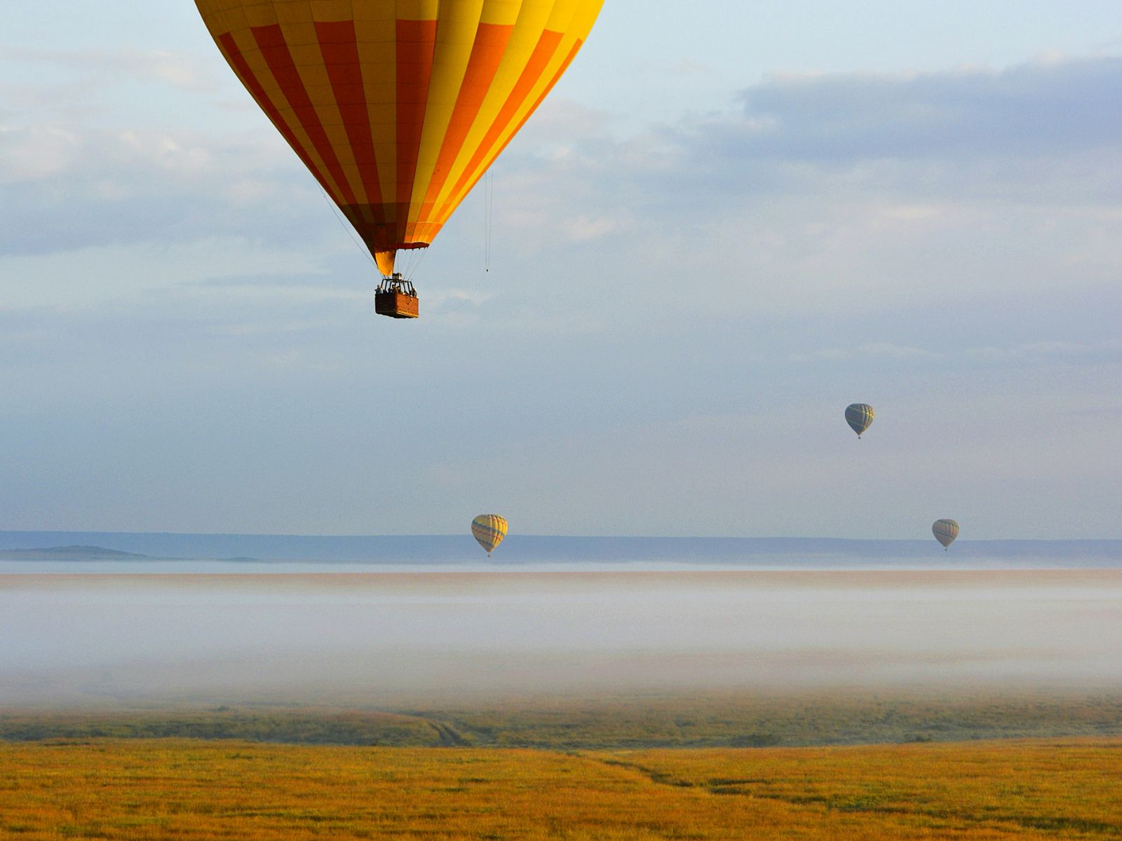 Rondreis Kenia, Masai Mara, excursie ballonvaart over Masai Mara National Reserve, luchtballonnen boven landschap