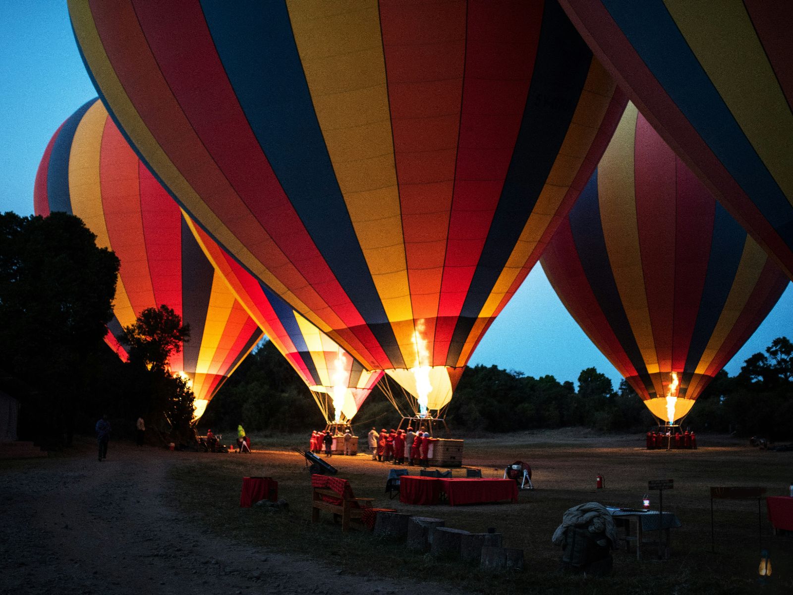 Rondreis Kenia, Masai Mara, excursie ballonvaart over Masai Mara National Reserve, opstijgen luchtballonnen