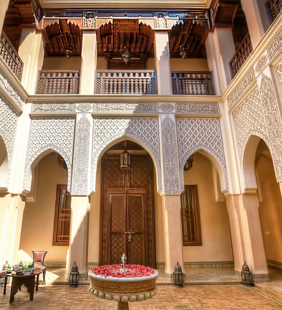 Rondreis Marokko, Marrakech, Riad Kniza, lobby van het hotel