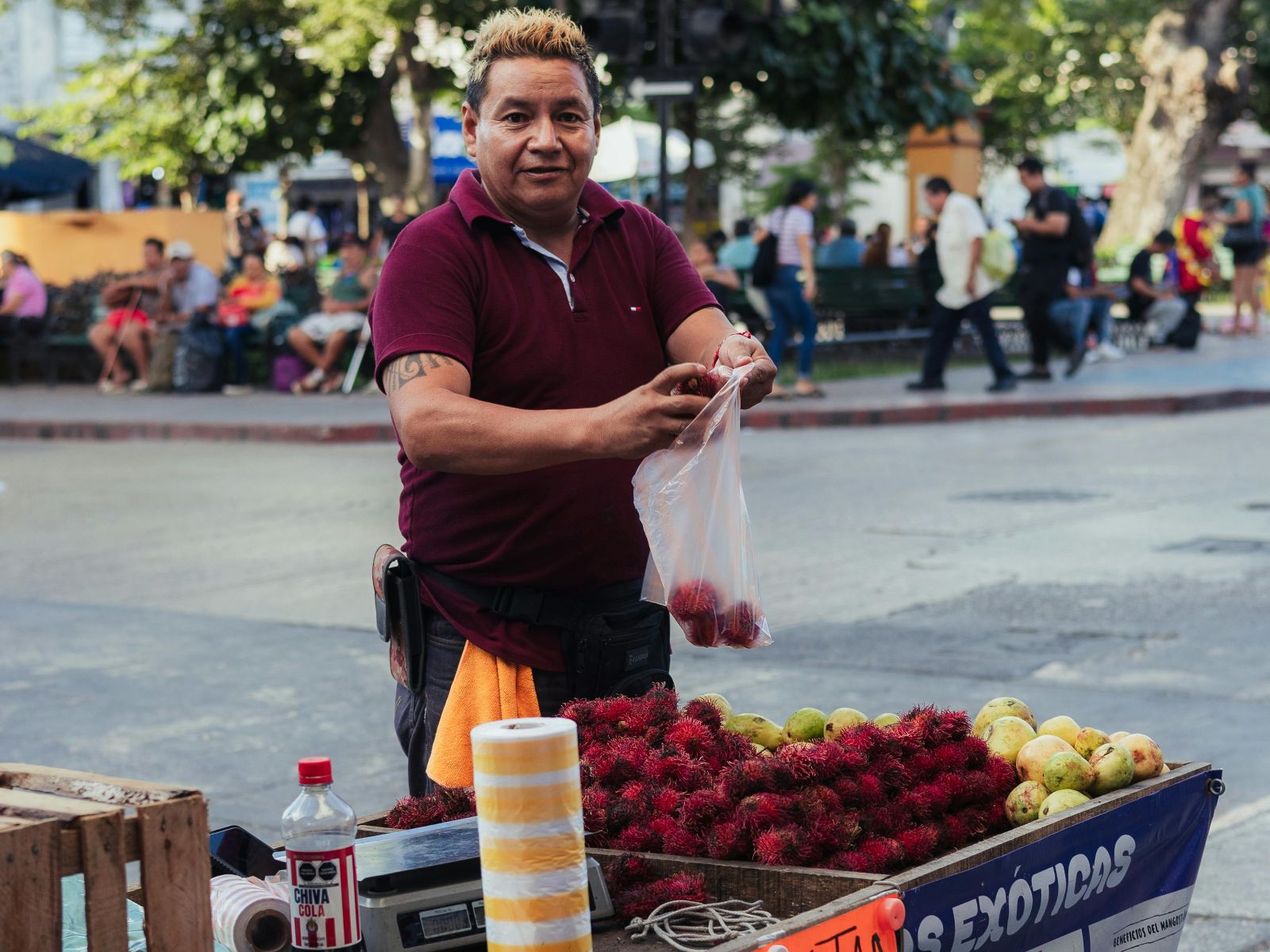 Rondreis Mexico, Mexico-Stad, Foodie tour Mexico-Stad, verkoper op straat met vers fruit