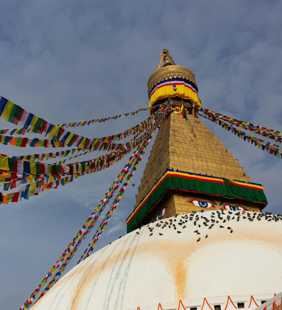 Rondreis Nepal, Kathmandu, Boudhanath Stupa in Kathmandu close up