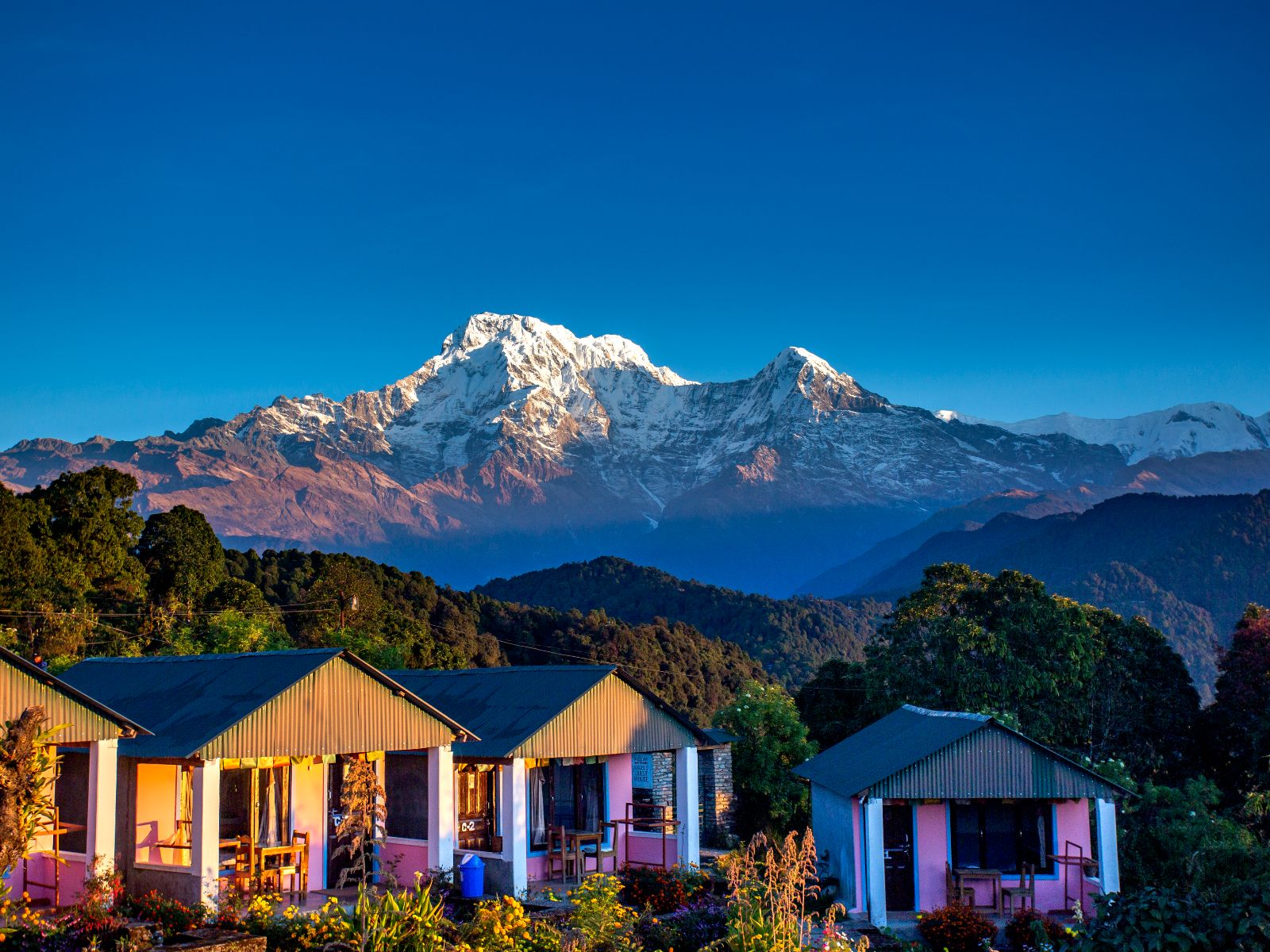 rondreis nepal, annapurna regio, australian camp accommodatie met uitzicht