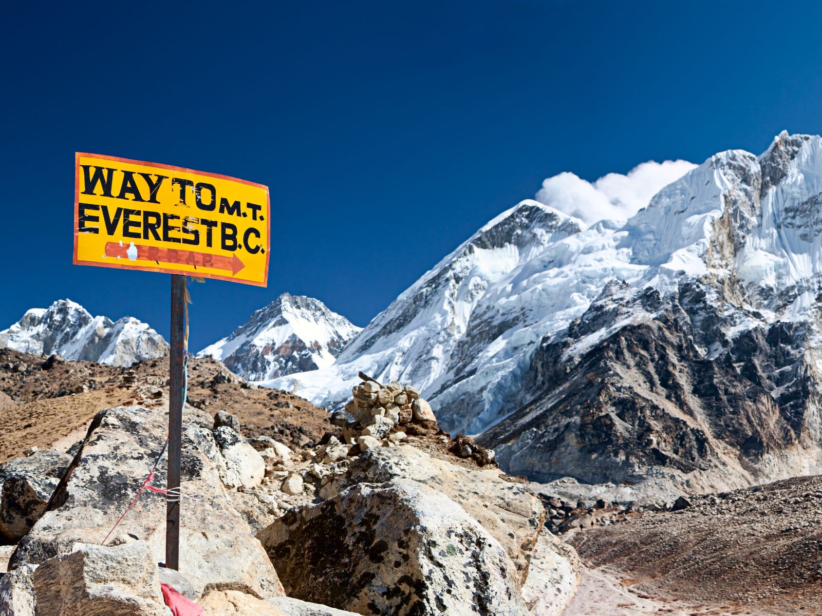 rondreis nepal, everest base camp trek, wegwijzer naar base camp