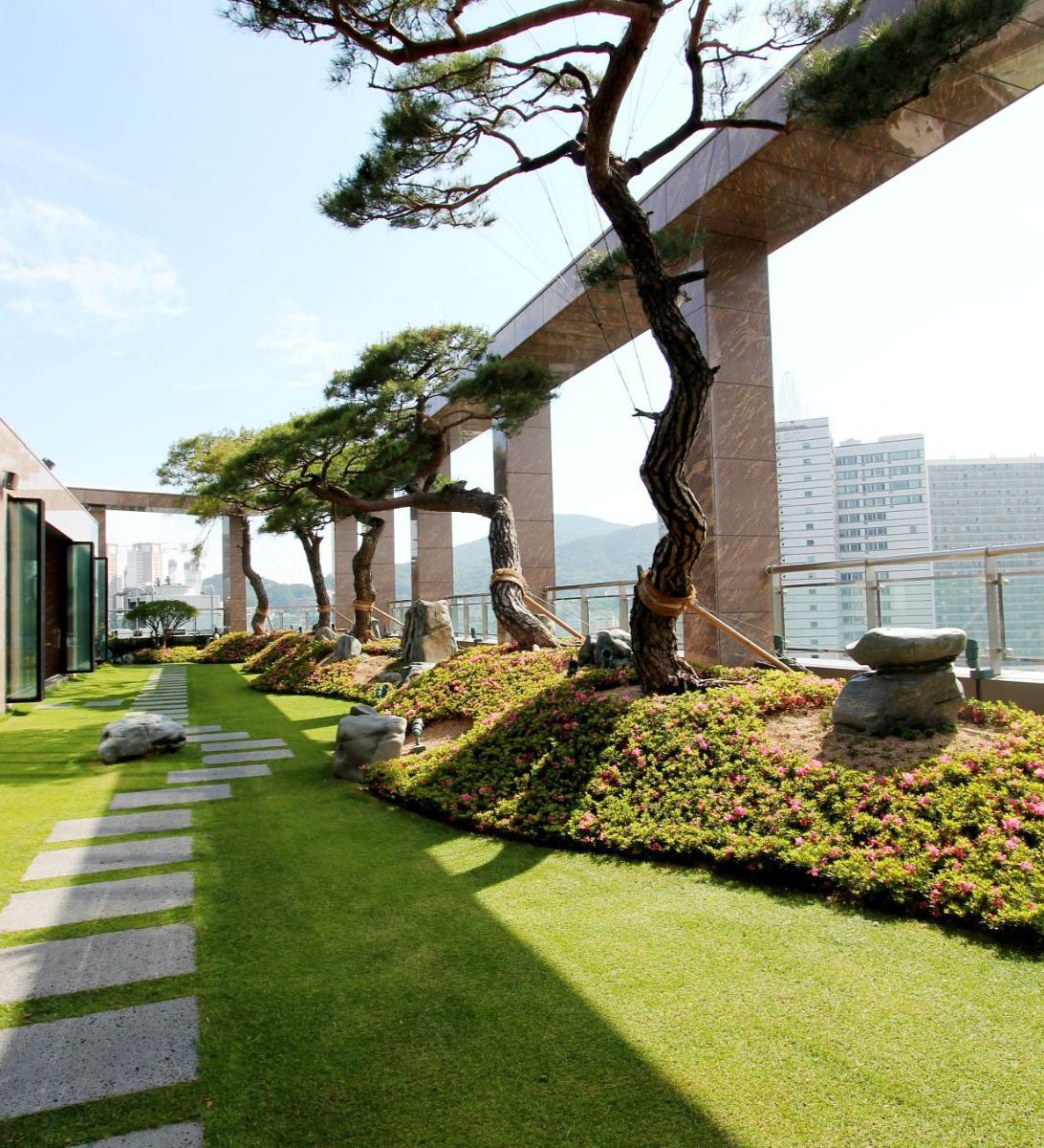 Rondreis Zuid-Korea, Busan, Arban Hotel, The Lounge tuin op het dak