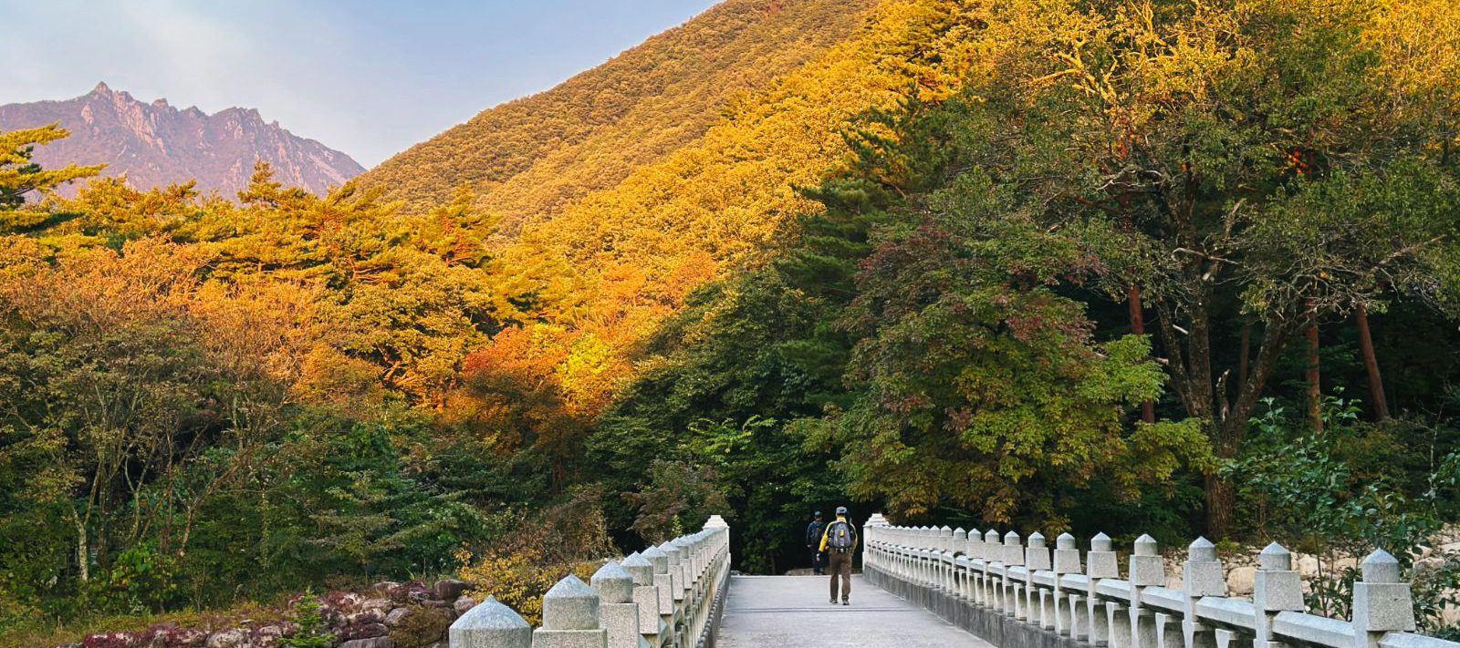 Rondreis Zuid-Korea, Seoraksan National Park, wandelaars op brug
