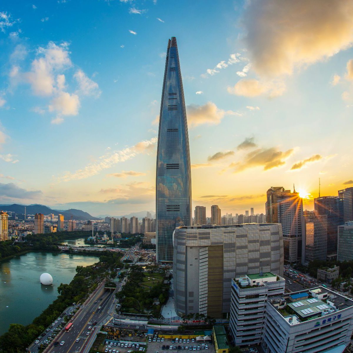 Rondreis Zuid-Korea, Seoul, skyline bij zonsondergang