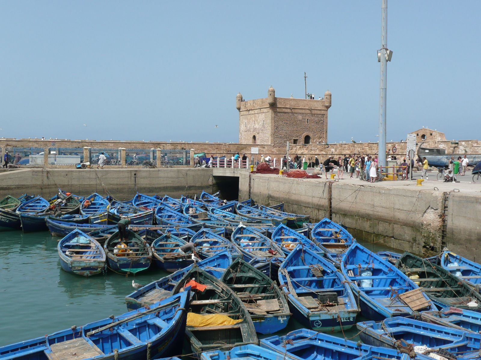 Rondreis Marokko, Essaouira, haven met blauwe bootjes