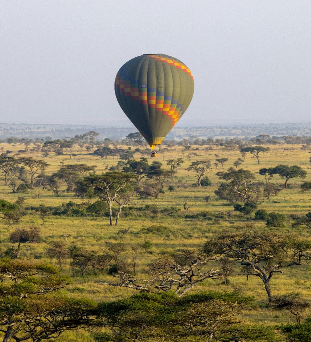Rondreis Tanzania, Serengeti, excursie ballonvaart over Serengeti, luchtballon boven vlakte
