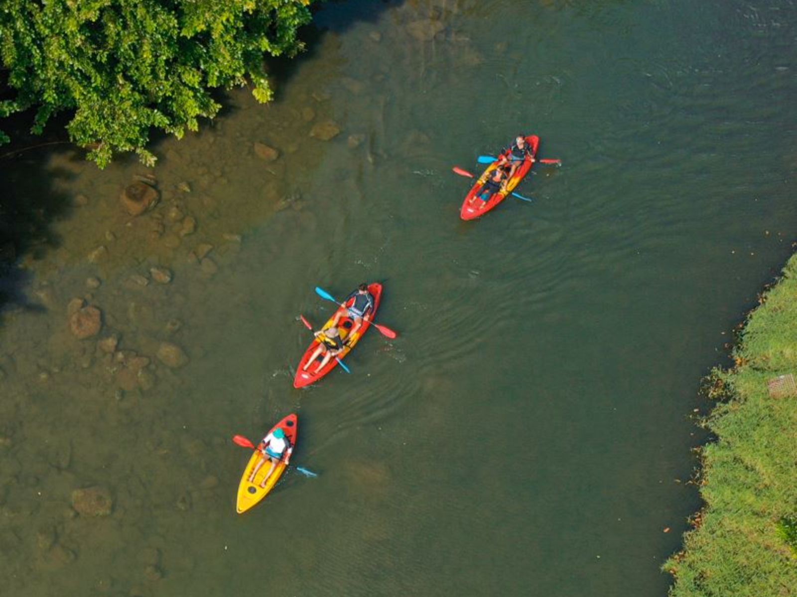 Rondreis Mauritius, Tamarin Bay, Excursie Kajakken op de Tamarin River, kayaks in het water