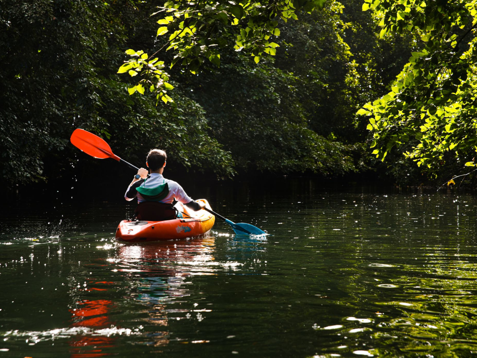 Rondreis Mauritius, Tamarin Bay, Excursie Kajakken op de Tamarin River, solo kayakker