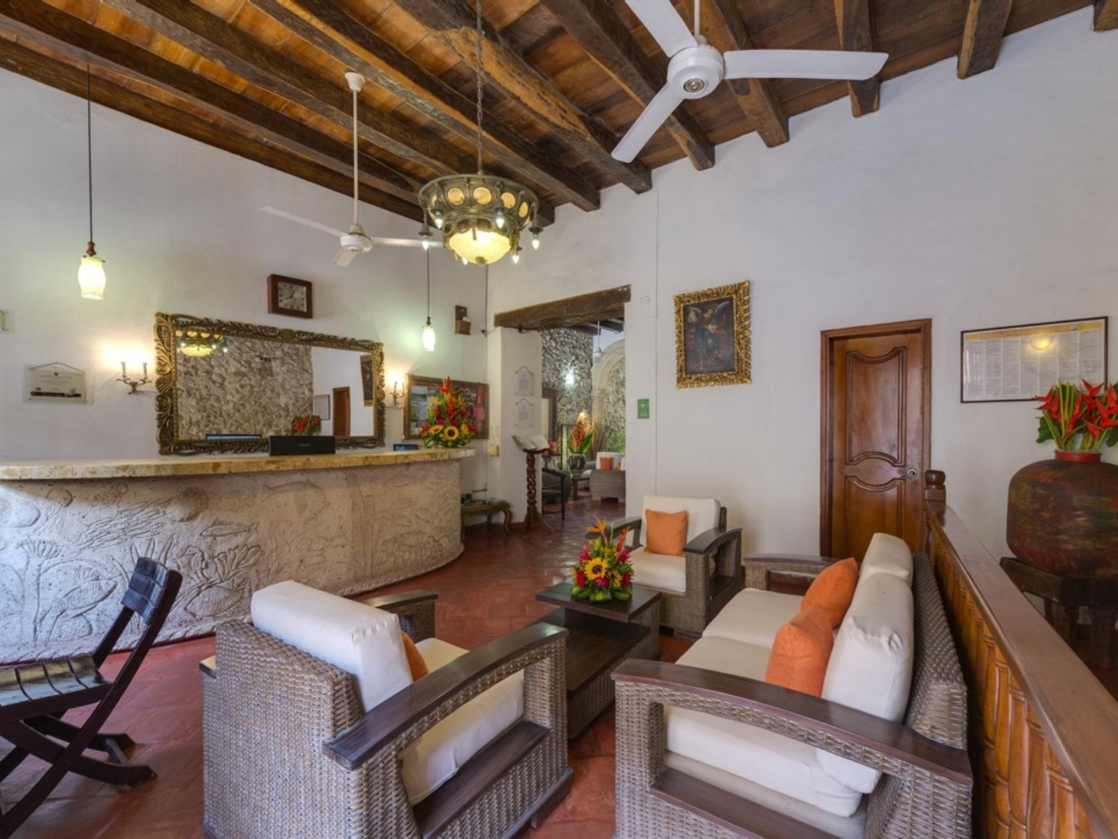 Rondreis Colombia, Cartagena, Casa del Curato, lobby 3